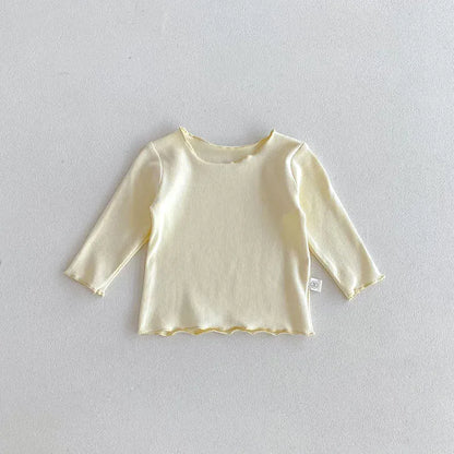 長袖Tシャツ Beige / 3T 100cm ベビートップス シンプルベーシックシームレス長袖Tシャツ パステル5カラー【mh0006913】