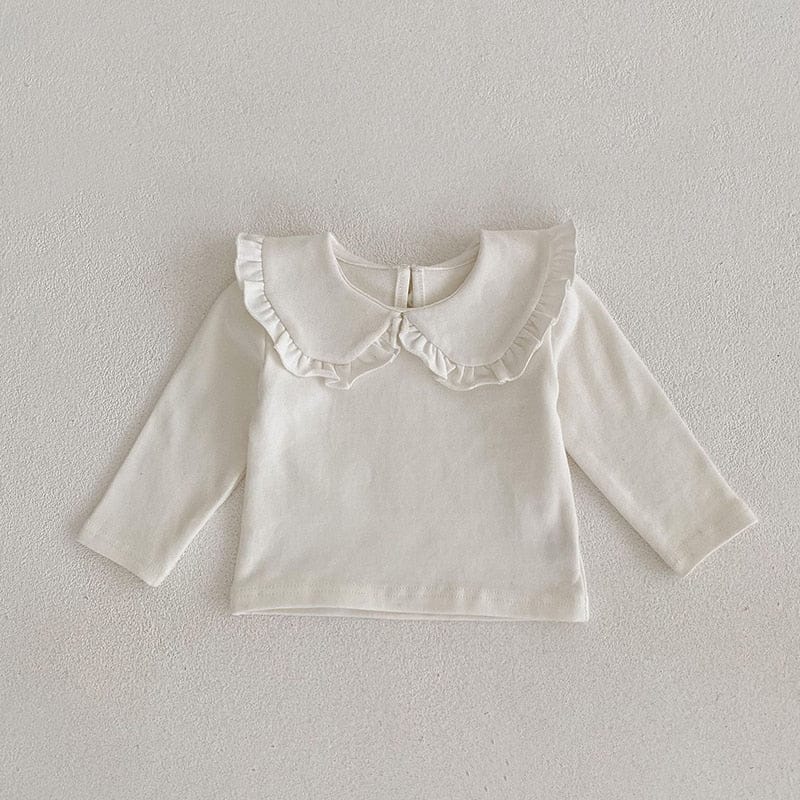 長袖Tシャツ beige / 66cm ベビー 水玉 ドット 無地 フリル ビッグカラー 長袖 ブラウス シャツ トップス ガールズ