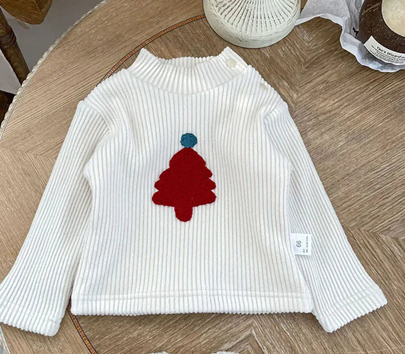 長袖Tシャツ beige / 66cm / 取り寄せ（7〜21日） ベビー長袖Tシャツ 裏フリースカットソー クリスマスツリー刺繍トップス 2カラー ユニセックス 男の子 女の子 子供服
