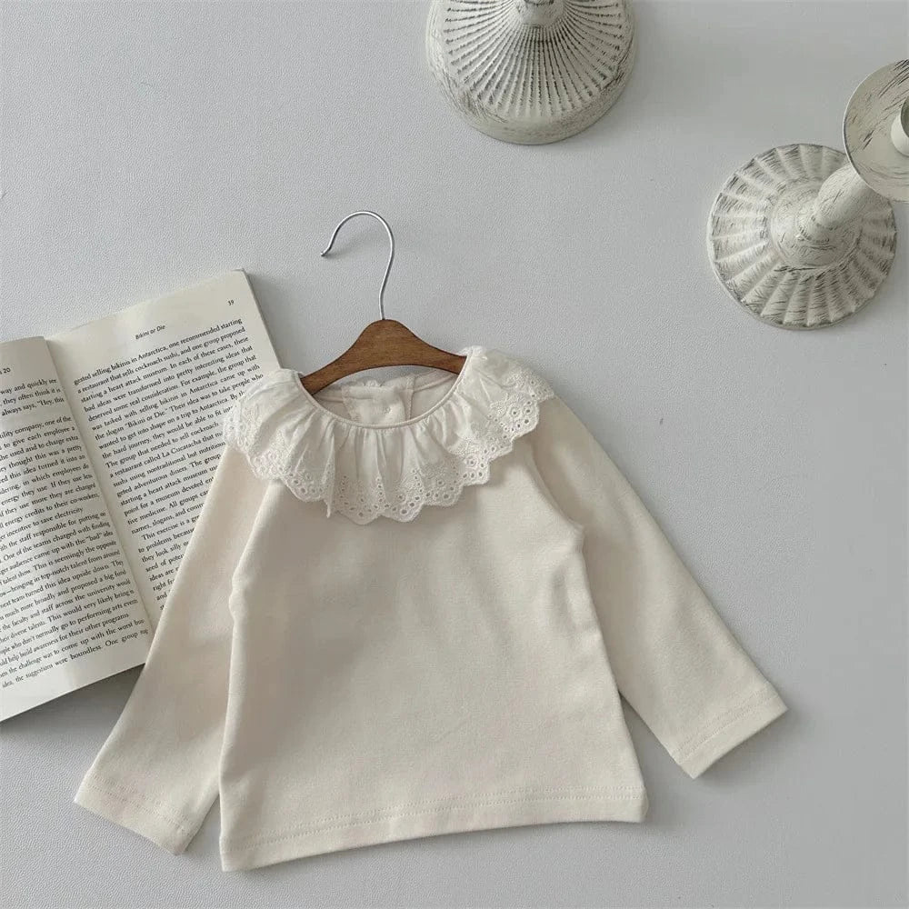 長袖Tシャツ Beige / 6M  66CM ベビートップス 長袖Tシャツ フリルレース襟 2カラー【mh0006390】