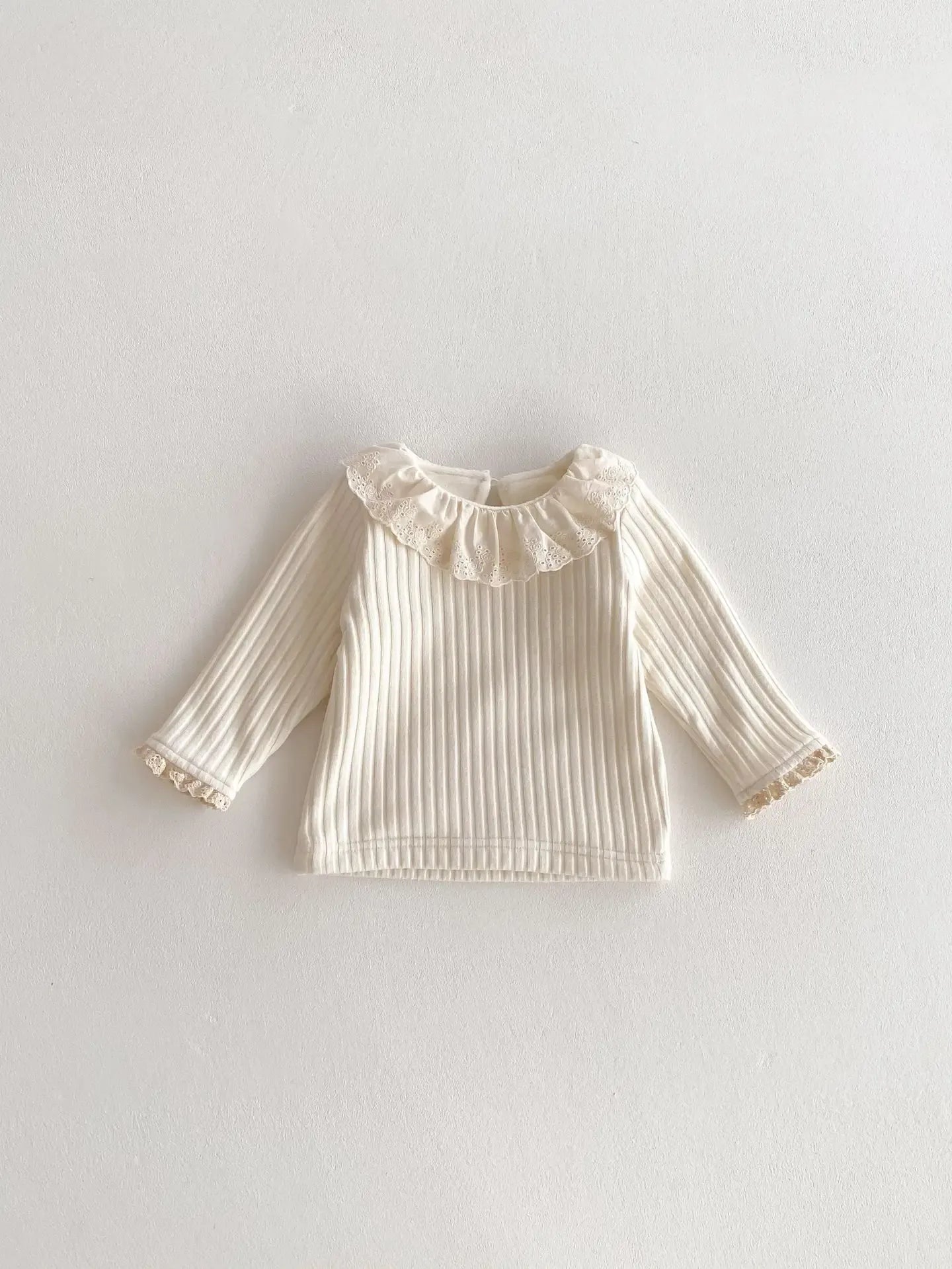 長袖Tシャツ Beige / 6M  66CM ベビートップス ラッフルレース襟裏フリース厚手長袖Tシャツ【mh0007862】
