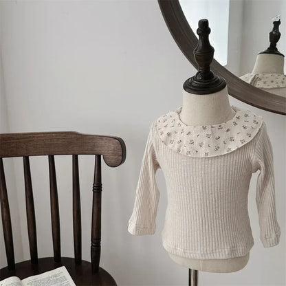 長袖Tシャツ Beige / 6M  66CM ベビートップス フラワープリントラッフル襟長袖Tシャツカットソー【mh0008545】