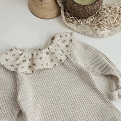 長袖Tシャツ Beige / 6M  66CM ベビートップス フラワープリントラッフル襟長袖Tシャツカットソー【mh0008545】