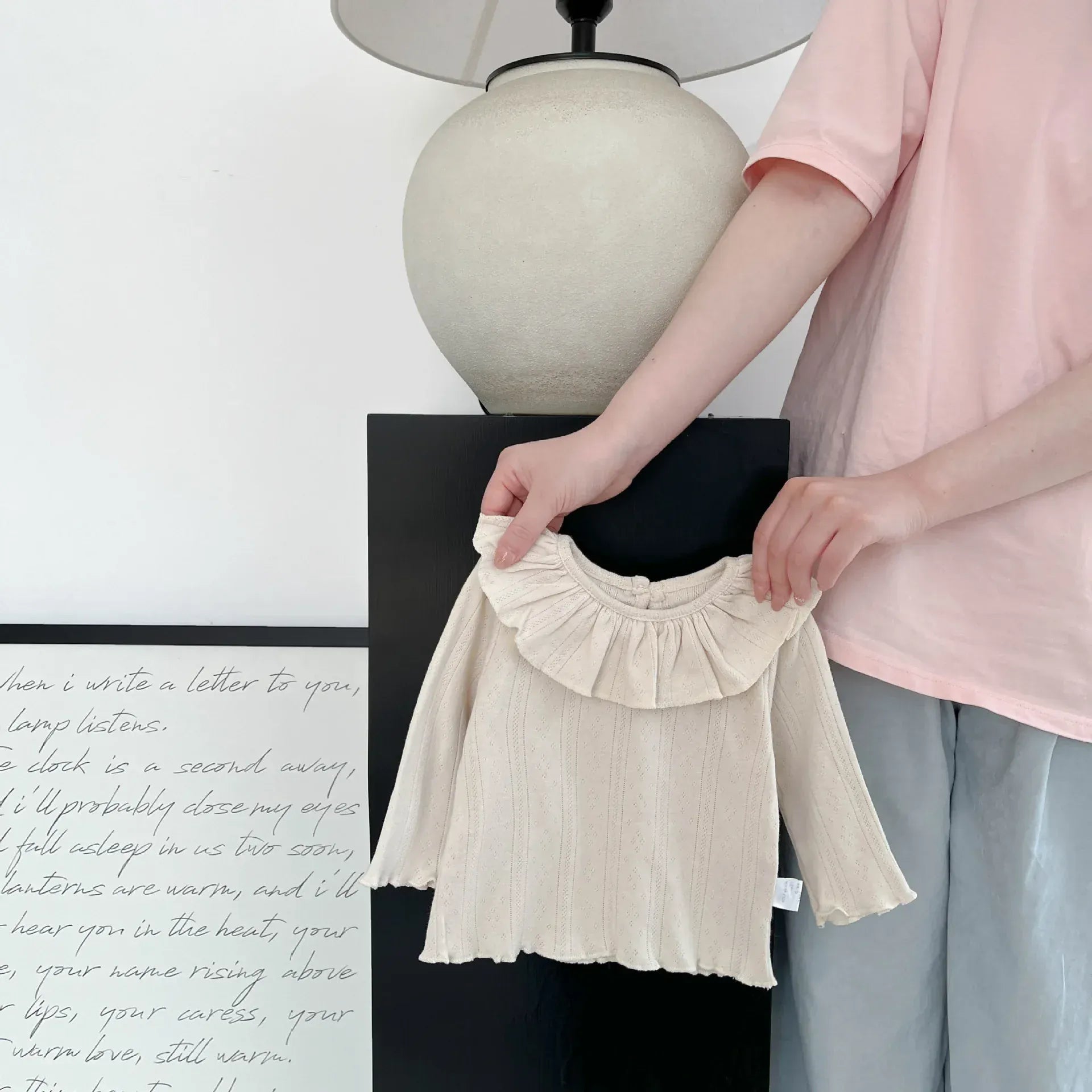 長袖Tシャツ Beige / 6M  66CM ベビートップス ラッフルフリル襟長袖Tシャツ【mh0008688】