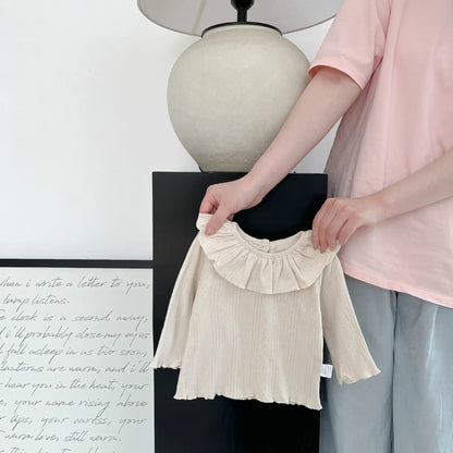 長袖Tシャツ Beige / 6M  66CM ベビートップス ラッフルフリル襟長袖Tシャツ【mh0008688】