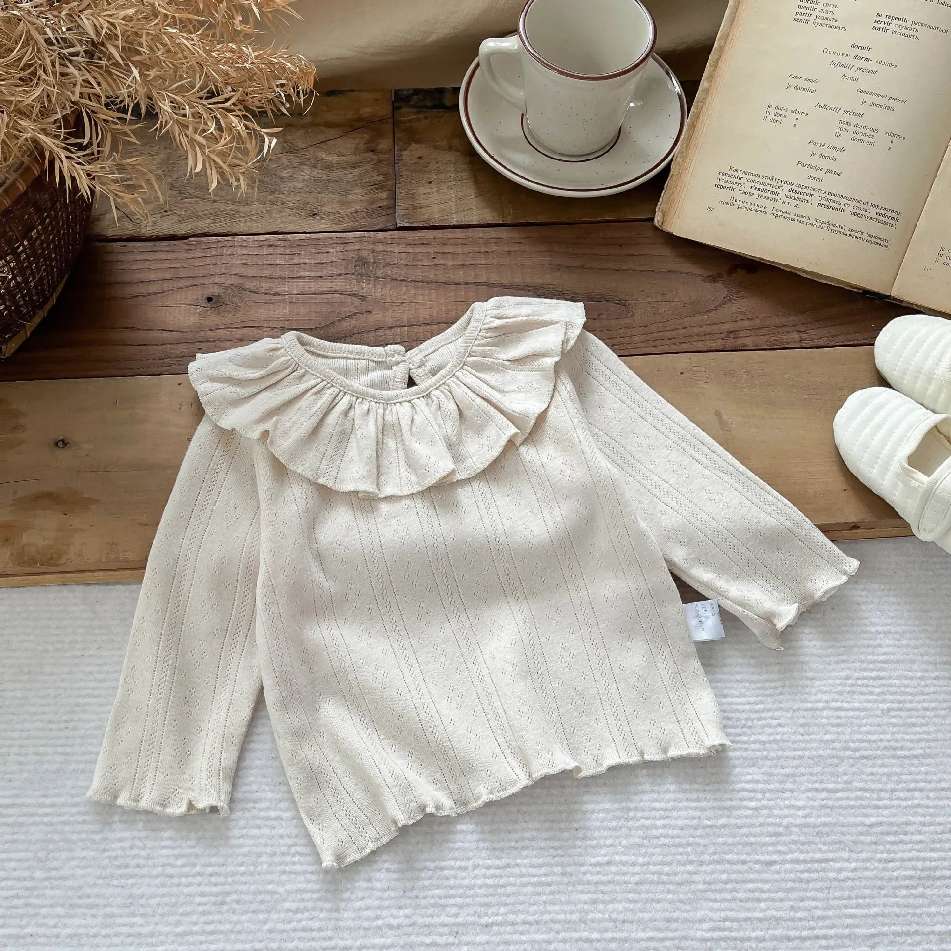 長袖Tシャツ Beige / 6M  66CM ベビートップス ラッフルフリル襟長袖Tシャツカットソー【mh0008698】