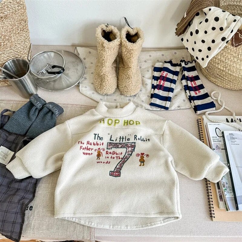 長袖Tシャツ beige / 80cm / 取り寄せ（7〜21日） キッズプルオーバー フリースハイネックトップス スウェットシャツ プリントロゴ 3カラー ボーイズ 男の子 子供服