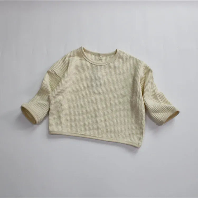 長袖Tシャツ beige / 80cm / 取り寄せ（7〜21日） キッズトップス 長袖Tシャツ ワッフル ルーズ シンプル ベーシック ベージュ