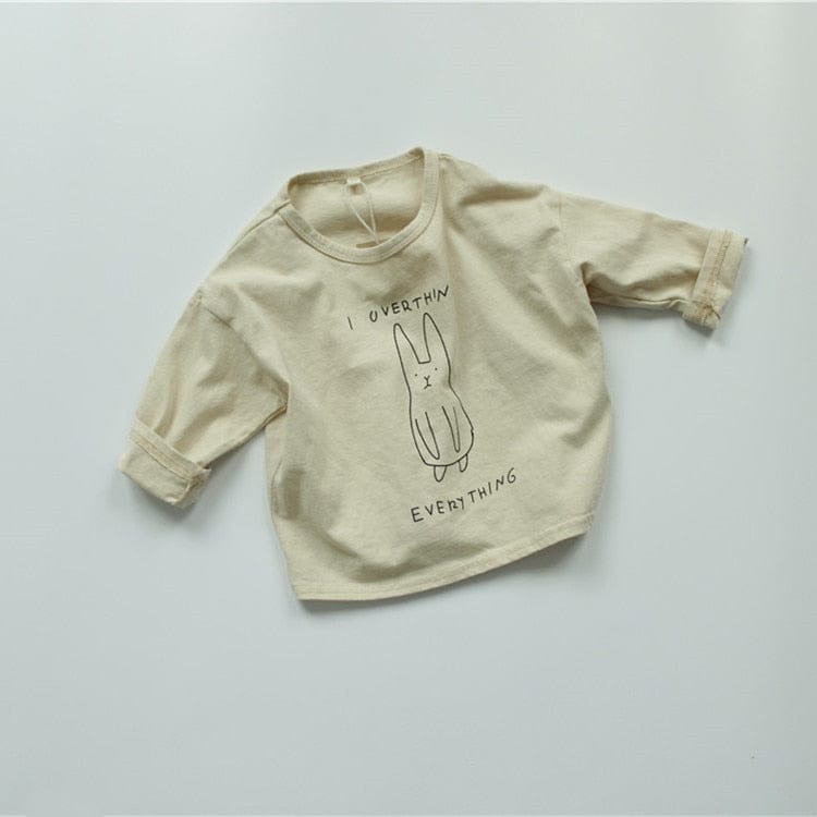 長袖Tシャツ beige / 80cm キッズ うさぎ ラビット プリント 長袖 Tシャツ