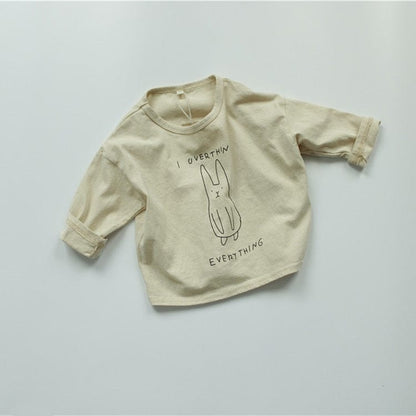 長袖Tシャツ beige / 80cm キッズ うさぎ ラビット プリント 長袖 Tシャツ