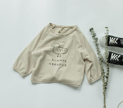 長袖Tシャツ Beige / 80cm キッズ あひる コットンリネン トップス Tシャツ