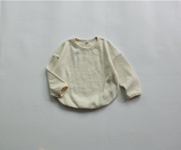 長袖Tシャツ Beige / 80cm キッズ服 長袖 Tシャツ シンプル ベーシック ルーズ 無地 アーミーグリーン ベージュ ラベンダー 3色 男の子 女の子