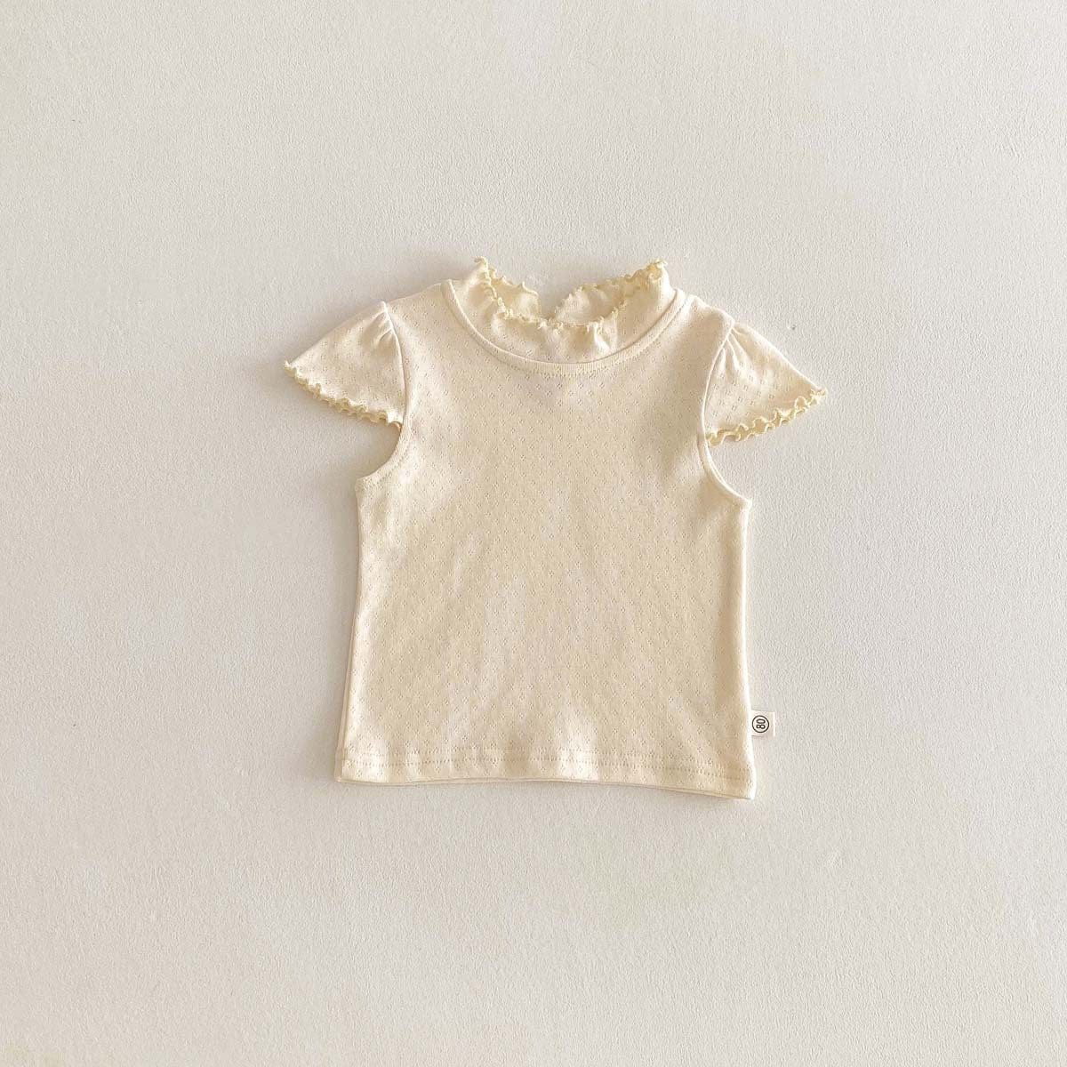 半袖Tシャツ Beige / 80cm フリルスタンドカラー半袖Tシャツ【mh0010348】