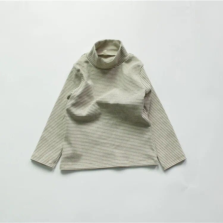 長袖Tシャツ Beige / 80cm キッズ長袖Tシャツ ボーダー ハイネックTシャツ トップス 4カラー ユニセックス 男の子 女の子 子供服