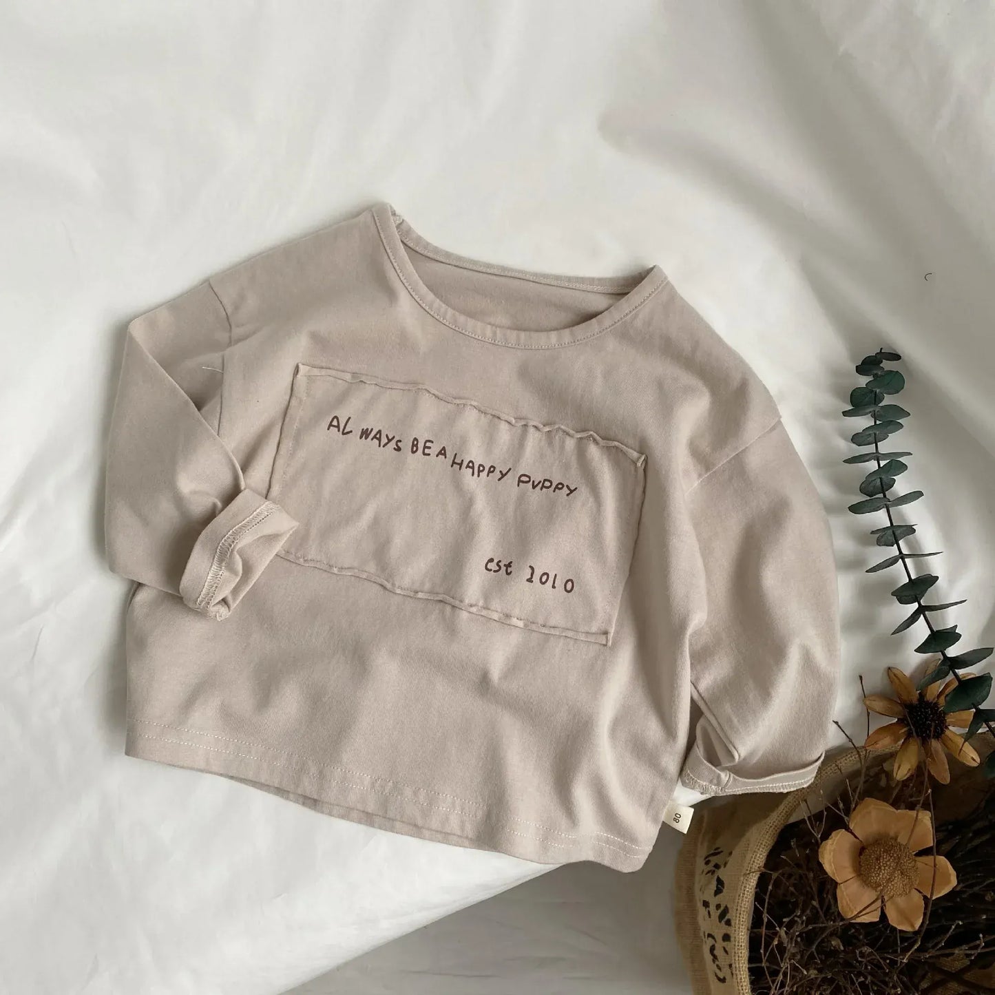 長袖Tシャツ beige apricot / 12M  80cm キッズトップス 長袖Tシャツ ロンT レターロゴプリントパッチ ベージュ/コーヒー/2カラー