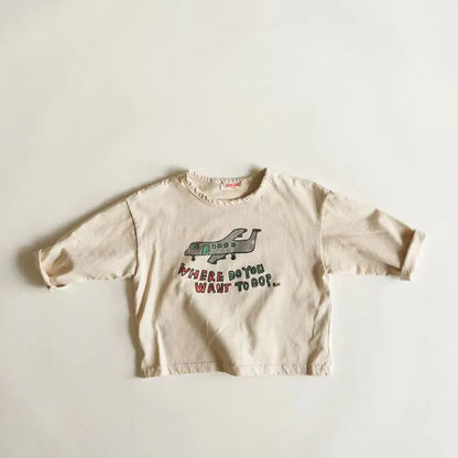 長袖Tシャツ Beige Apricot / 9M  73CM キッズトップス 飛行機プリント長袖Tシャツ【mh0008722】