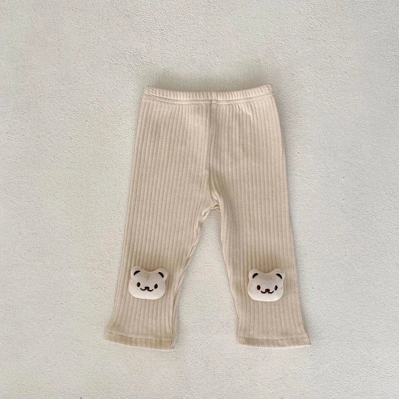 長袖Tシャツ beige pants / 66cm ベビー長袖Tシャツ レギンスパンツ ベスト ビブ ワッフル くま ベア ピンク ベージュ ユニセックス 男の子 女の子 子供服