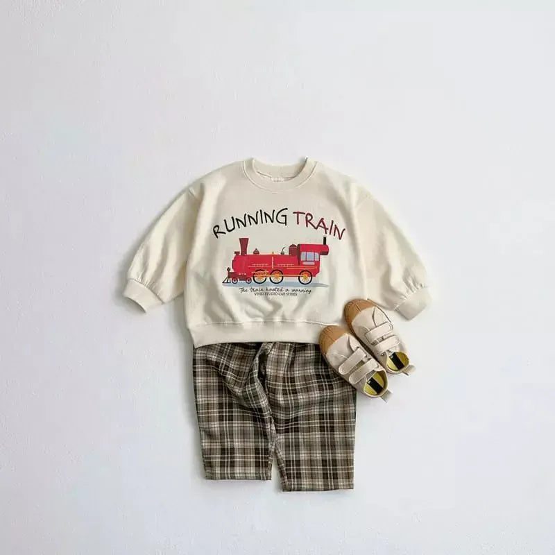 長袖Tシャツ beige white / 12M  80cm キッズトップス スウェットシャツ 乗り物プリント柄 3カラー