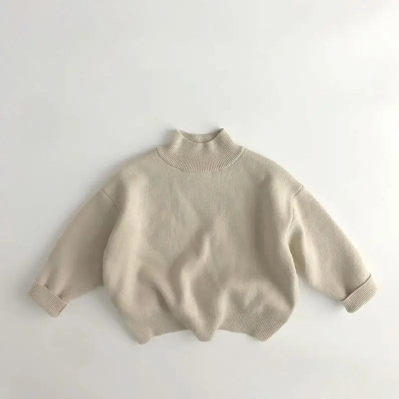 長袖Tシャツ beige white / 12M  80cm キッズトップス ニットフリース ハイネックTシャツ 長袖カットソー 無地 ボーダー 3カラー ユニセックス 男の子 女の子 子供服