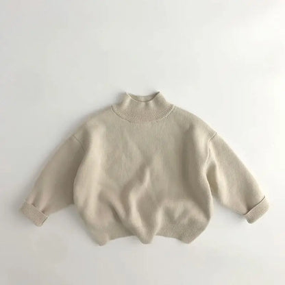 キッズ用ニットフリース風ハイネック長袖トップス（ベージュ）