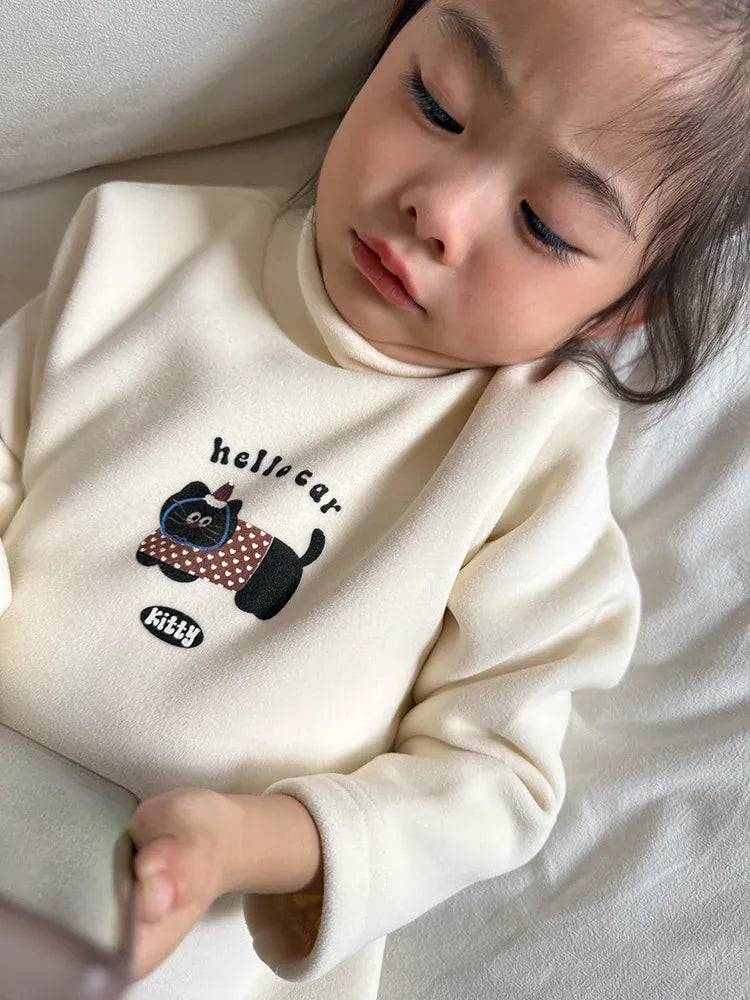 長袖Tシャツ Beige White / 24M  90CM キッズトップス キャラクラーロゴプリントフリースボトルネック長袖Tシャツ【mh0007989】