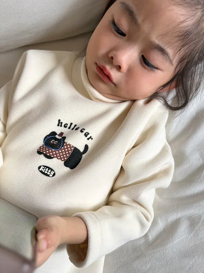 長袖Tシャツ Beige White / 24M  90CM キッズトップス キャラクラーロゴプリントフリースボトルネック長袖Tシャツ【mh0007989】