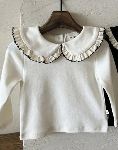 長袖Tシャツ Beige White / 24M  90CM ベビートップス ビッグフリル襟長袖Tシャツブラウス【mh0008025】