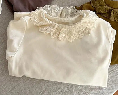 長袖Tシャツ Beige White / 24M  90CM キッズトップス ラッフルレース襟長袖Tシャツ【mh0008241】