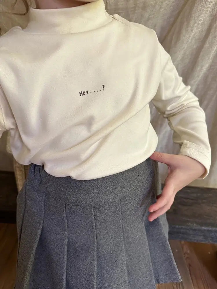 長袖Tシャツ Beige White / 24M  90CM キッズトップス ハイネックボトルネックワンポイント長袖Tシャツ【mh0008244】