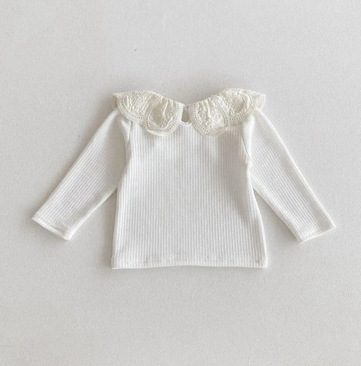 長袖Tシャツ Beige White / 6M  66CM ベビートップス 長袖Tシャツ フラワーレース襟 3カラー【mh0006370】