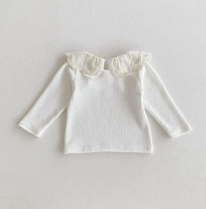 長袖Tシャツ Beige White / 6M  66CM ベビートップス 長袖Tシャツ フラワーレース襟 3カラー【mh0006370】