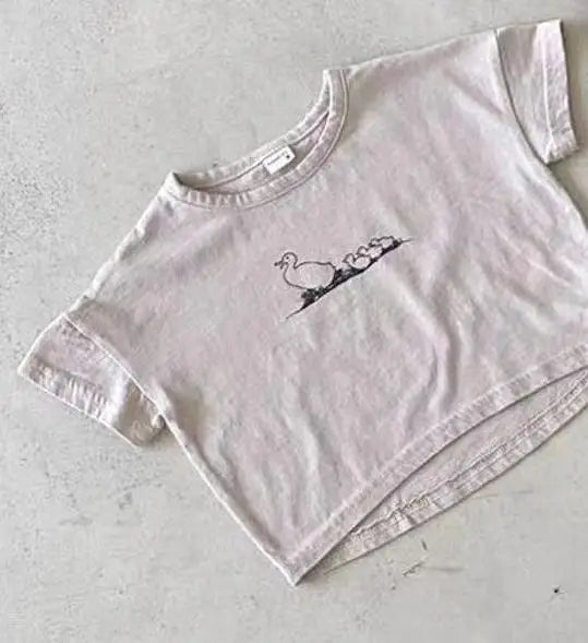 半袖Tシャツ Beige White / 9M  73CM ベビートップス 半袖プリントTシャツ あひる カルガモ 3カラー【mh0005468】