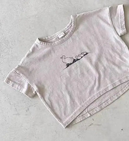 半袖Tシャツ Beige White / 9M  73CM ベビートップス 半袖プリントTシャツ あひる カルガモ 3カラー【mh0005468】