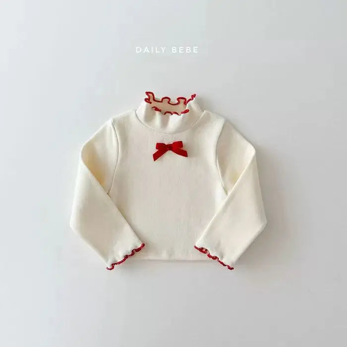 長袖Tシャツ Beige White / 9M  73CM キッズトップス フリルスタンドカラーリボン長袖カットソーTシャツ【mh0008128】