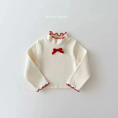 長袖Tシャツ Beige White / 9M  73CM キッズトップス フリルスタンドカラーリボン長袖カットソーTシャツ【mh0008128】