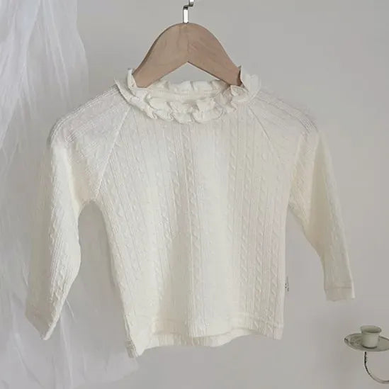 長袖Tシャツ beige white / 9M  73CM ベビートップス フリル襟長袖Tシャツブラウス【mh0008538】