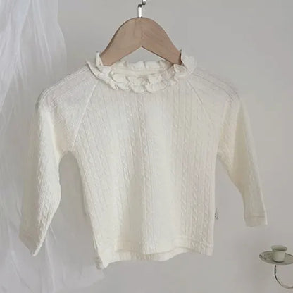 長袖Tシャツ beige white / 9M  73CM ベビートップス フリル襟長袖Tシャツブラウス【mh0008538】