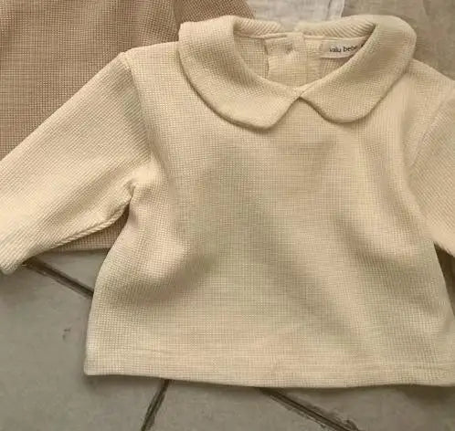 長袖Tシャツ Beige White / 9M  73CM ベビートップス シンプル丸襟長袖Tシャツブラウス【mh0008573】