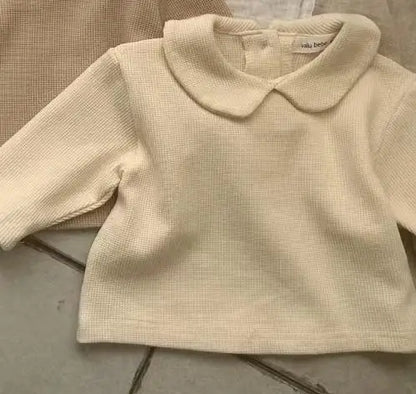 長袖Tシャツ Beige White / 9M  73CM ベビートップス シンプル丸襟長袖Tシャツブラウス【mh0008573】