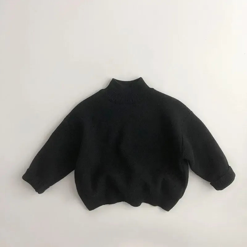 長袖Tシャツ black / 12M  80cm キッズトップス ニットフリース ハイネックTシャツ 長袖カットソー 無地 ボーダー 3カラー ユニセックス 男の子 女の子 子供服