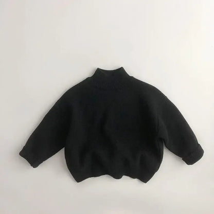 キッズ用ニットフリース風ハイネック長袖トップス（黒）