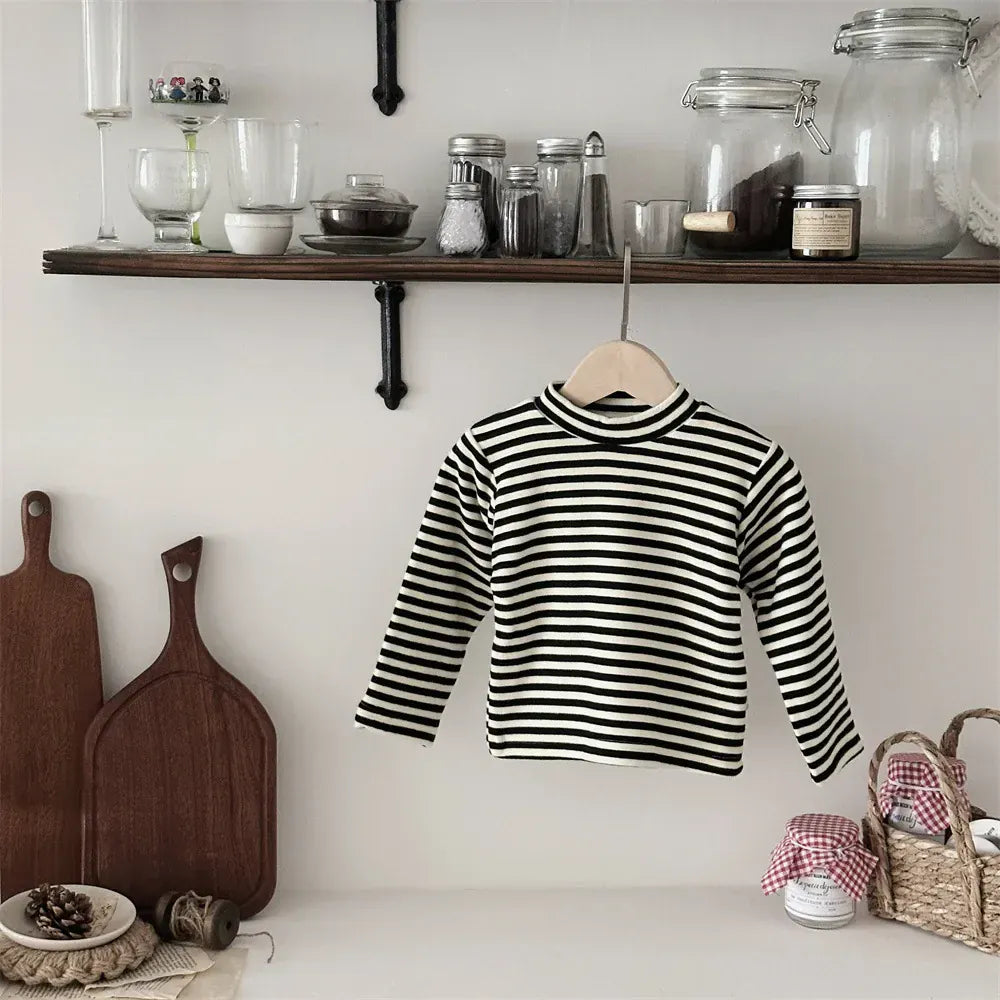 長袖Tシャツ Black / 12M  80CM ベビートップス ボーダーフリース長袖Tシャツ【mh0008029】
