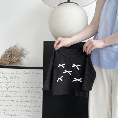 長袖Tシャツ Black / 6M  66CM ベビートップス リボン長袖Tシャツカットソー【mh0008704】