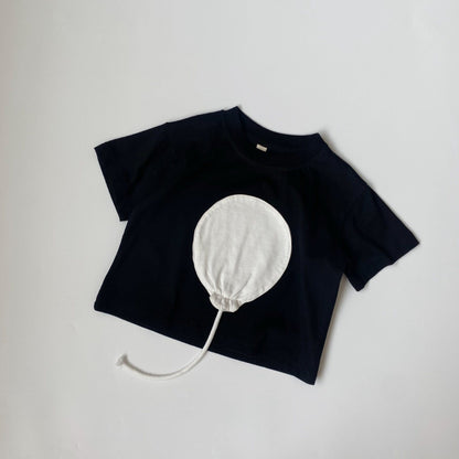 半袖Tシャツ black / 80cm キッズ バルーン 風船 パッチワーク 半袖 Tシャツ トップス ユニセックス 6540B