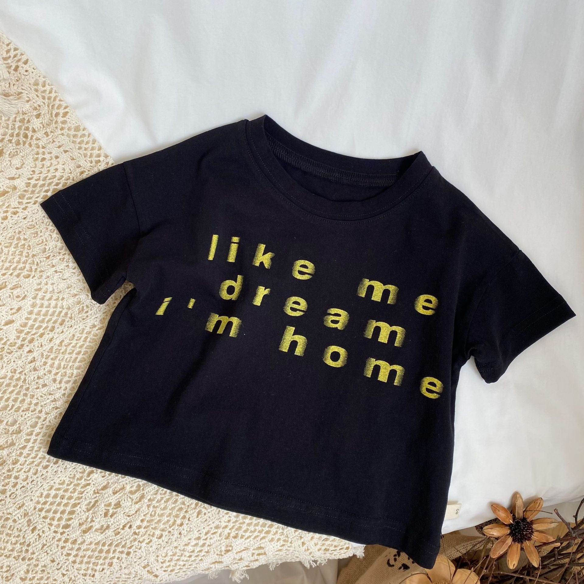 半袖Tシャツ black / 80cm キッズ レターロゴ プリント 半袖 Tシャツ トップス ボーイズ 6541B
