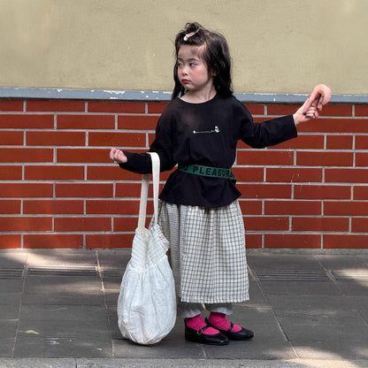 長袖Tシャツ Black / 90cm プリントワンポイント長袖Tシャツ【mh0010571】