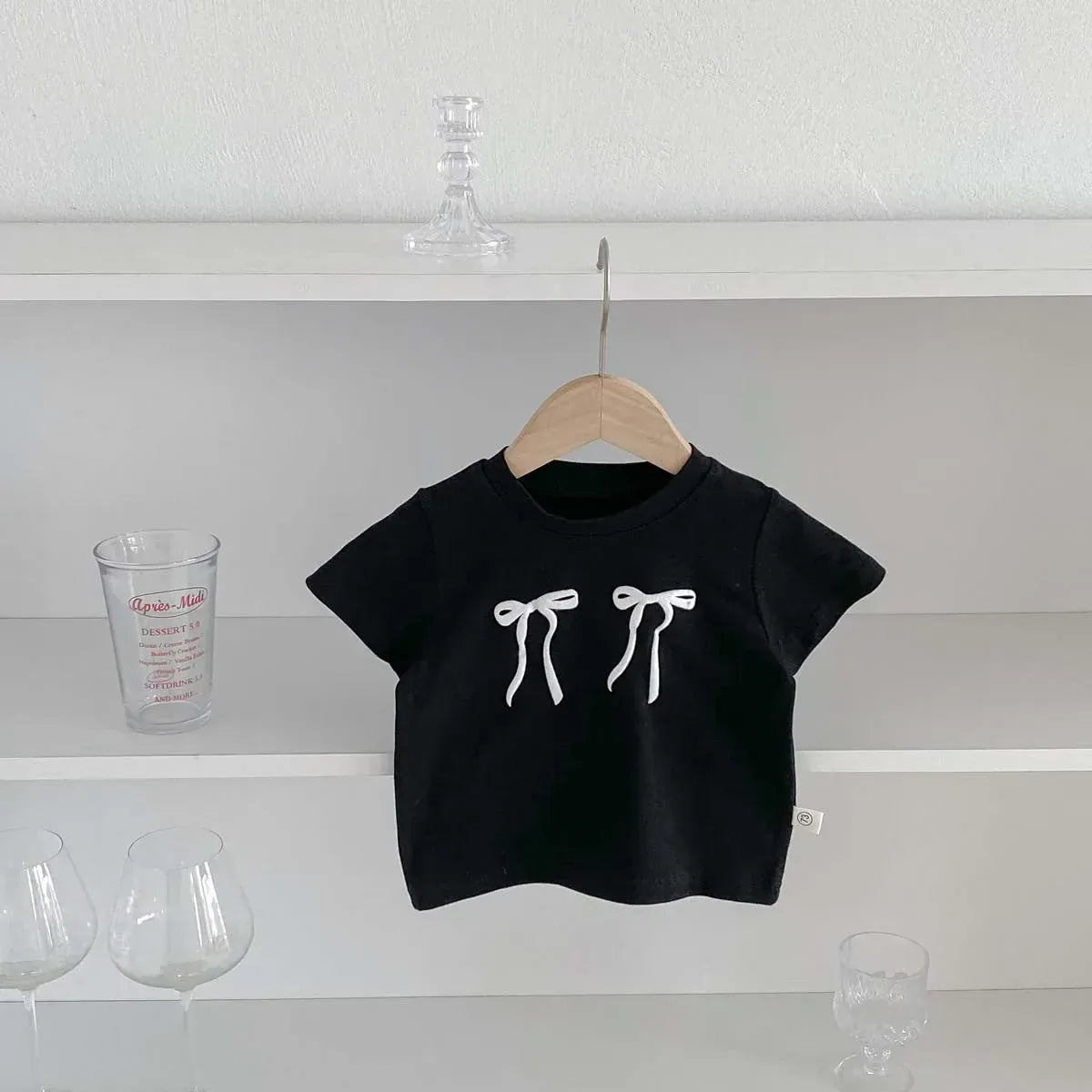 半袖Tシャツ Black / 9M  73cm キッズトップス 半袖Tシャツ ダブルリボンプリント 3カラー