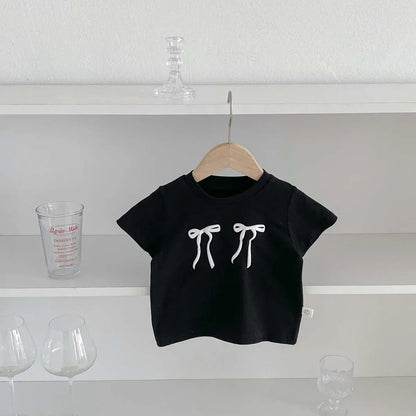 半袖Tシャツ Black / 9M  73cm キッズトップス 半袖Tシャツ ダブルリボンプリント 3カラー