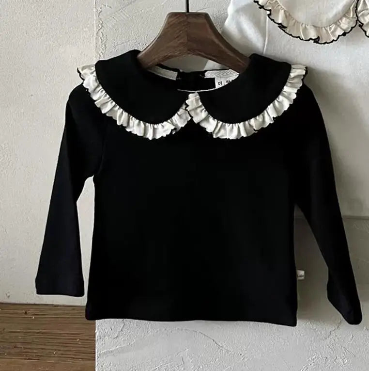 長袖Tシャツ Black / 9M  73CM ベビートップス ビッグフリル襟長袖Tシャツブラウス【mh0008025】