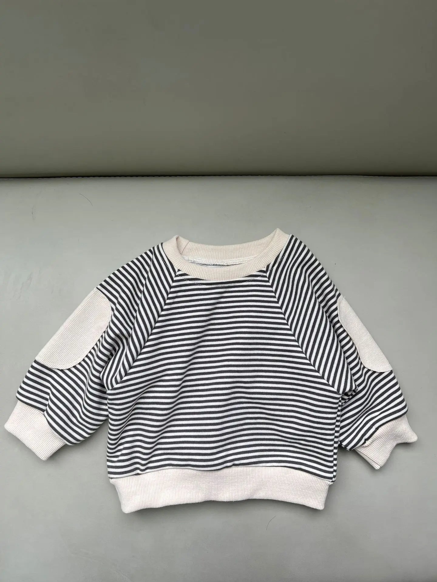 長袖Tシャツ Black / 9M  73CM ベビートップス ボーダー肘パッチ長袖Tシャツ【mh0008267】